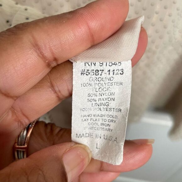 Waverly Grey Womens Split Sleeve Blouse L Beige Black Swiss Dot Layered Business - Picture 4 of 7